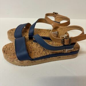 Wanted Womens 7 M Navy Blue Cork Platform Strappy Sandals NIB YU8